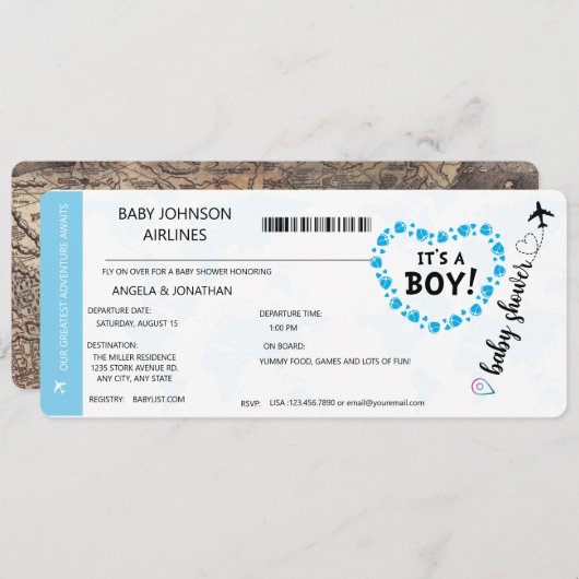 その男の子男の赤ちゃんシャワー招待状 招待状 (正面/裏面)