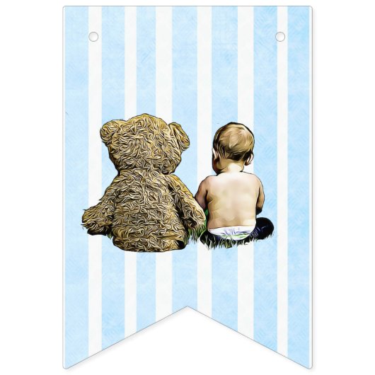 その男の子、ベビーとテディベア赤ちゃんシャワーのバナー バンティングフラッグ