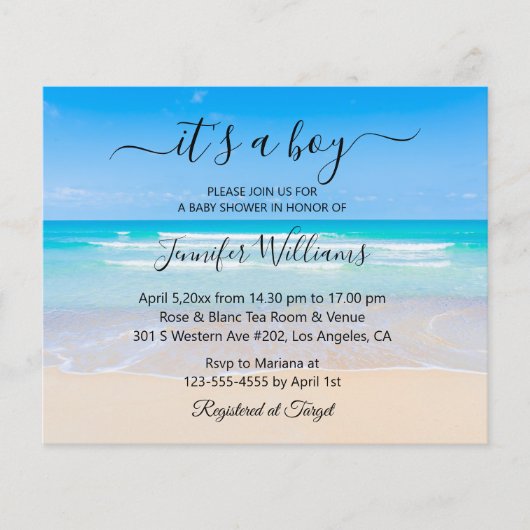 その男の子、赤ちゃんシャワー、シックな写真招待ビーチ チラシ (正面)