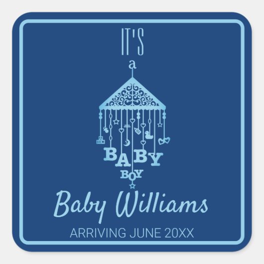 その男の赤ちゃんブルー妊娠の発表 スクエアシール (正面)