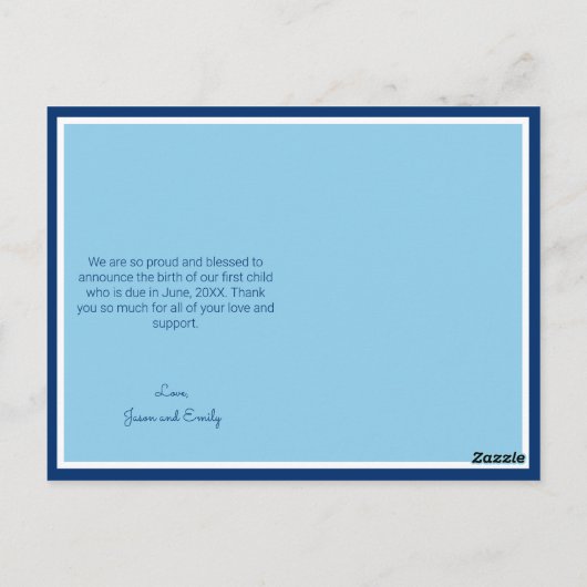 その男の赤ちゃんブルー妊娠の発表 ポストカード (裏面)