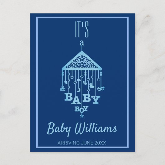 その男の赤ちゃんブルー妊娠の発表 ポストカード (正面)