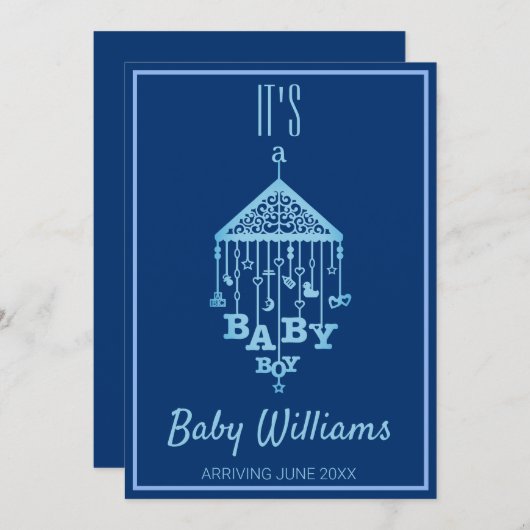 その男の赤ちゃんブルー妊娠の発表 案内状 (正面/裏面)