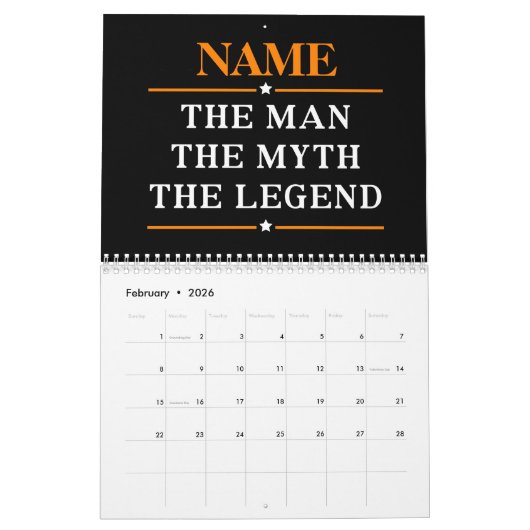 その男パーソナライズされたに神話を伝説と名付ける カレンダー (2月 2026)