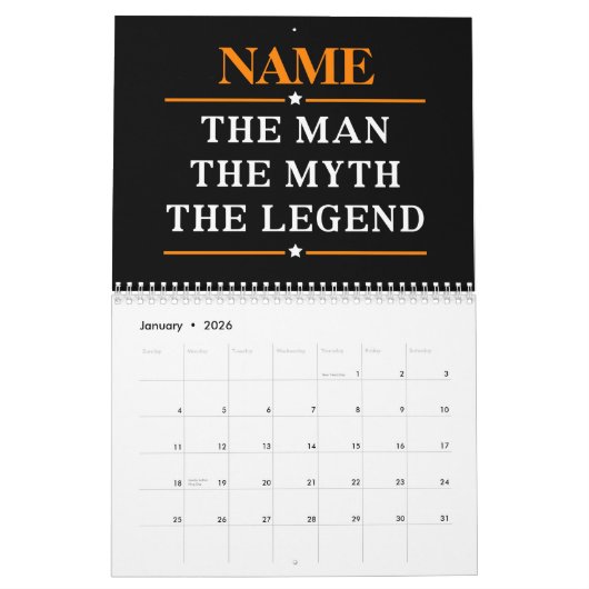 その男パーソナライズされたに神話を伝説と名付ける カレンダー (1月 2026)