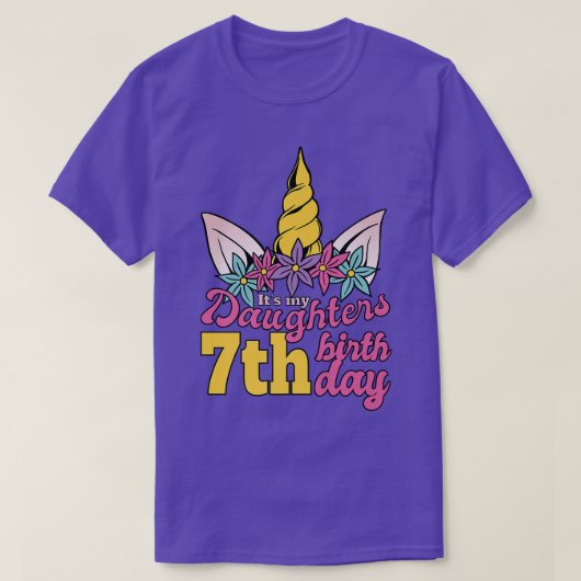 その私の娘7誕生日女の子ユニコーン生まれ Tシャツ (デザイン正面)