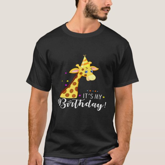 その私の誕生日はパーティー帽子で愛らしいキリン Tシャツ (正面)