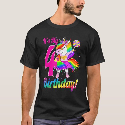 その私の誕生日ガールユニコーン第4歳4歳 Tシャツ (正面)