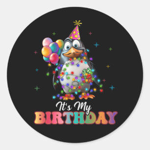 その私の誕生日パーティペンギンのクリスマスライトアニメーション ラウンドシール