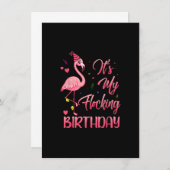 その私の誕生日ピンクおもしろいフラミンゴ 招待状 (正面/裏面)