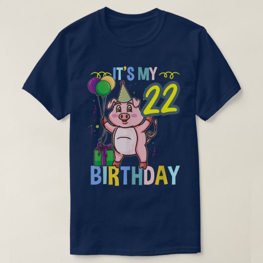 その私の22誕生日かわいい豚 Tシャツ (デザイン正面)