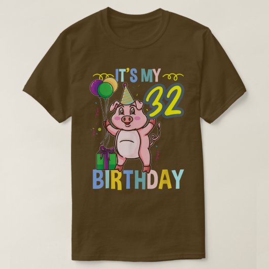 その私の32誕生日かわいい豚3336 Tシャツ (デザイン正面)