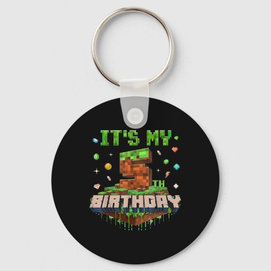 その私の5誕生日キッズゲームのピクセル番号5年 キーホルダー (正面)