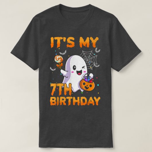 その私の7誕生日キッズブー幽霊パンプキンキャンディC Tシャツ (デザイン正面)