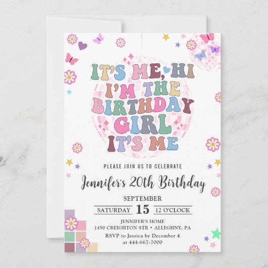 その私は、ハイグルービーディスコの時代の誕生日パーティー 招待状 (正面)