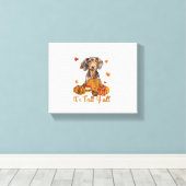 その秋オールダッシュンドッグ秋スカーフオータムプム キャンバスプリント (インサイチュ (ウッドフロア))