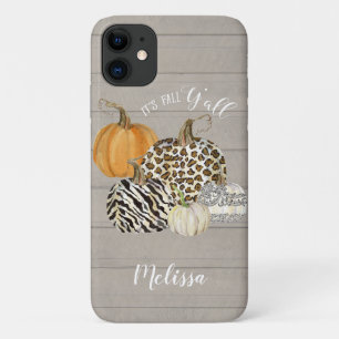 その秋Y'all Leopard Zebra Pumpkins w Gray Wood iPhone 11 ケース