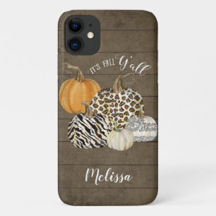 その秋Y'all Leopard Zebra Pumpkins w Wood iPhone 11 ケース