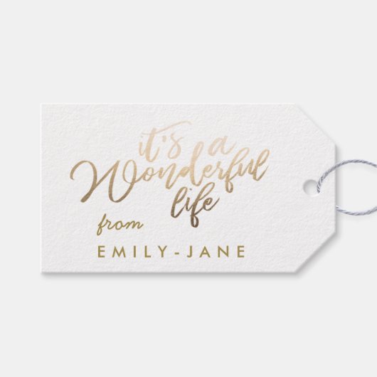 その素晴らしい人生の金ゴールドレタリングフォイルクリスマス ギフトタグ (正面(横))