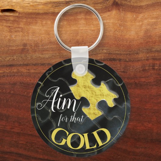 その金ゴールドの恋しく思パズル作品の動機を目指す キーホルダー (裏面)