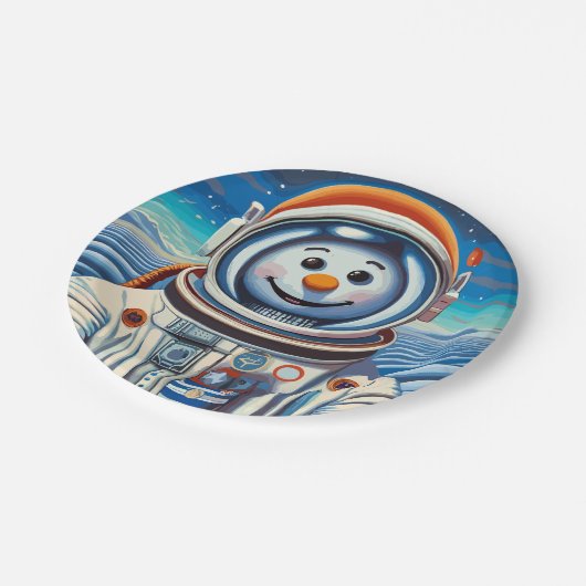 その雪だるまはクリスマスの宇宙飛行士だ ペーパープレート (アングル)