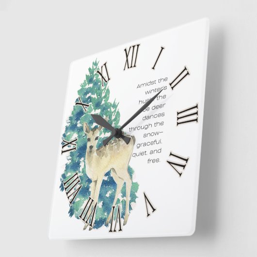 その鹿は雪の中を踊る スクエア壁時計 (傾斜)