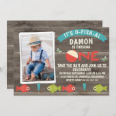 そのO-フィッシュ-アル又は魚釣り第一誕生日招待状 招待状 (正面/裏面)