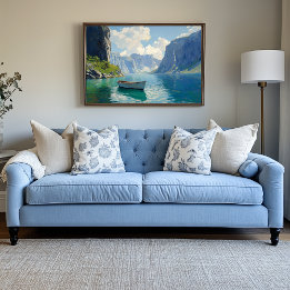 そびえ立つ断崖で穏やかなフィヨルド キャンバスプリント