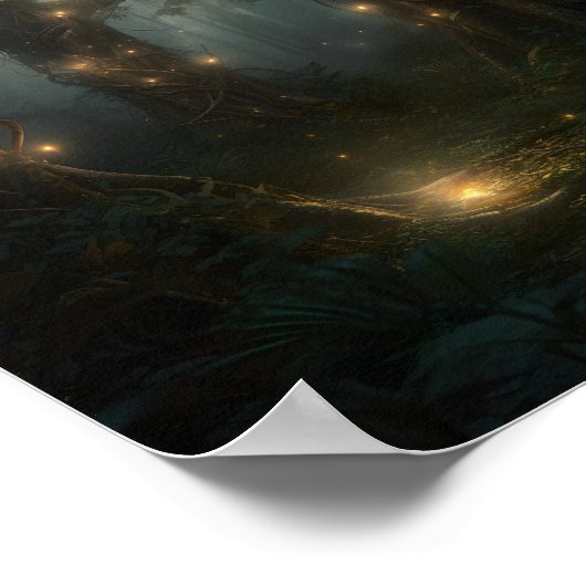 そびえ立つ木々に満ちた神秘的な森 ポスター (角)