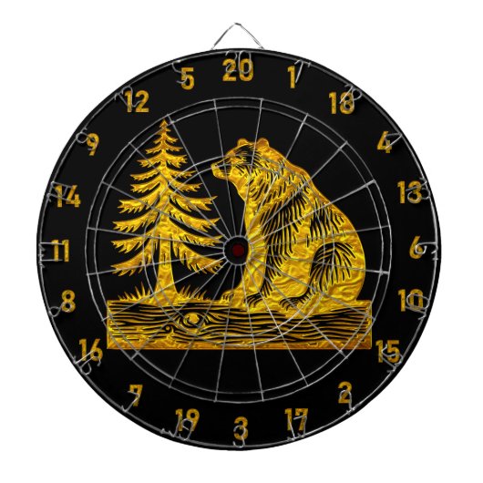 そびえ立つ木と熊のデザイン ダーツボード (正面)