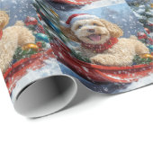 そりでコカプー犬 雪を降らせて クリスマス ラッピングペーパー (ロールコーナー)