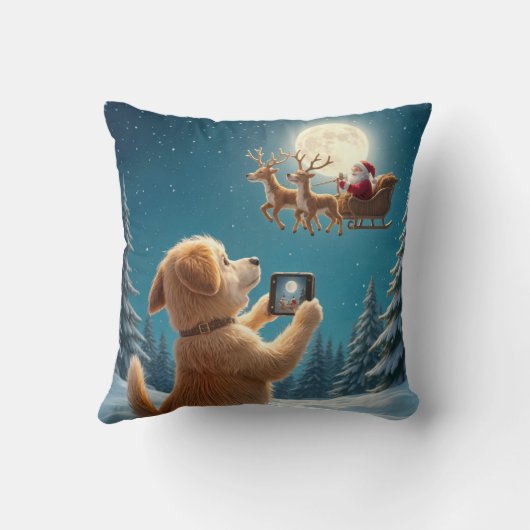 そりでサンタクロースを撮影した犬 クッション (裏面)