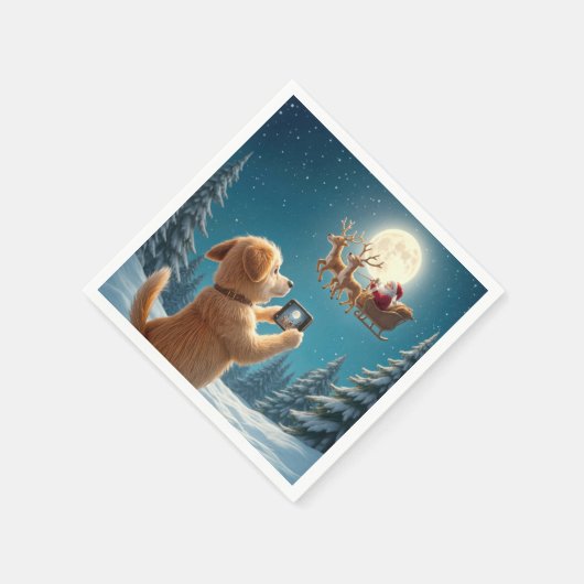 そりでサンタクロースを撮影した犬 スタンダードカクテルナプキン (角)