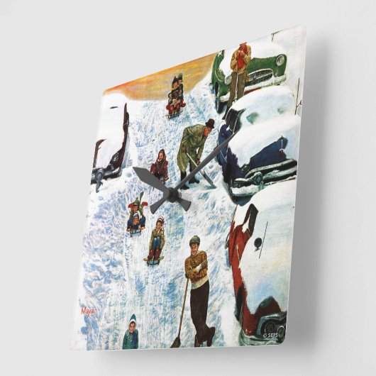 そりで掘り出す スクエア壁時計 (傾斜)