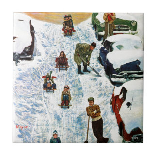 そりで掘り出す タイル