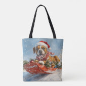 そりで楽しむボクサー犬 雪を降らせて クリスマス トートバッグ (裏面)