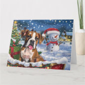 そりで雪の中のボクサー犬 クリスマス カード (正面)