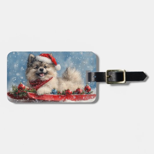 そりで雪を楽しむケースホンド 犬 クリスマス ラゲッジタグ (正面横)