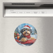 そりで雪遊びするバーナドゥードル犬 クリスマス マグネット (インサイチュ (食洗機))