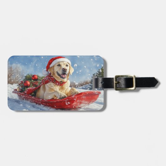 そりで雪遊びするラブラドール犬 クリスマス ラゲッジタグ (正面横)