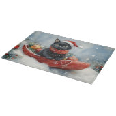 そりで雪遊びする黒猫 クリスマスデザイン カッティングボード (角)
