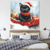 そりで雪遊びする黒猫 クリスマスデザイン キャンバスプリント (インサイチュ (寝室))