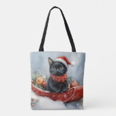 そりで雪遊びする黒猫 クリスマスデザイン トートバッグ (裏面)
