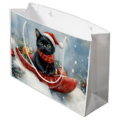 そりで雪遊びする黒猫 クリスマスデザイン ラージペーパーバッグ (裏面アングル)
