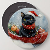 そりで雪遊びする黒猫 クリスマスデザイン 缶バッジ (正面&裏面)