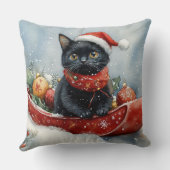 そりで雪遊びする黒猫 雪降らせて クリスマス クッション (裏面)