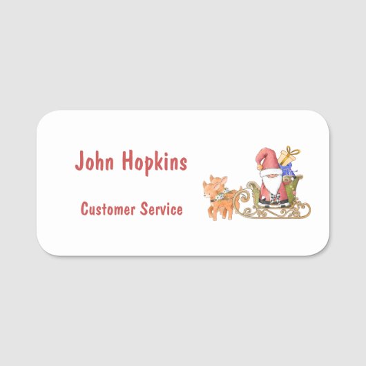 そりとトナカイを持つサンタクローパーソナライズされたス  名札 (正面)