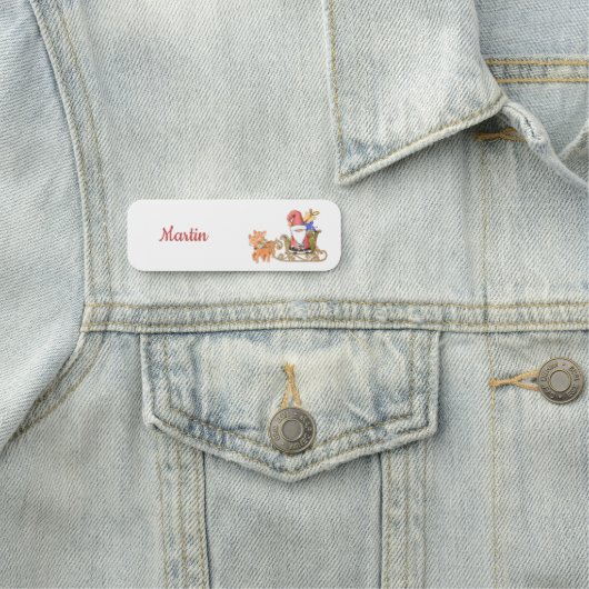 そりとトナカイを持つサンタクローパーソナライズされたス 名札 (インサイチュ)