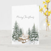 そりと雪とクリスマスとパインの木のうさぎ カード (黄色い花)