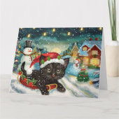 そりと雪とクリスマスの黒猫 カード (正面)